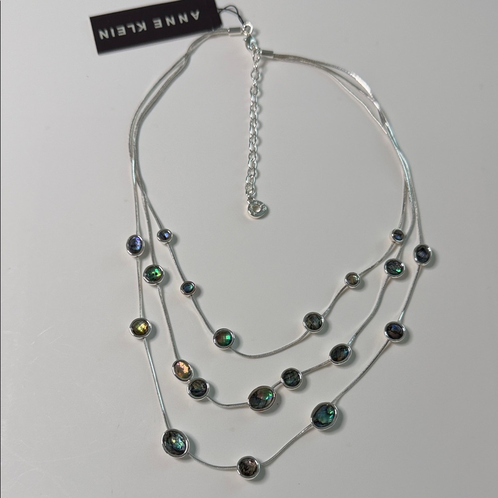 Anne Klein Silver Necklace with Iridescent Stones